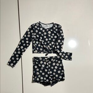 Floral Kids Pajamas Set - Black and White